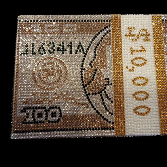 Fashionable Gold and Clear Rhinestones 10K US Dollar Money Purse - Picture 8 of 9